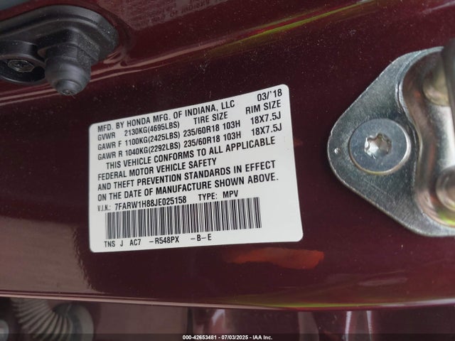 7FARW1H88JE025158 Honda l15be