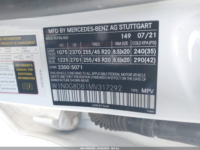 W1N0G8DB1MV317292 Mercedes-Benz m264