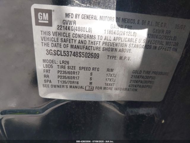 2008 SATURN VUE 3GSCL53748S502609 Photo 8