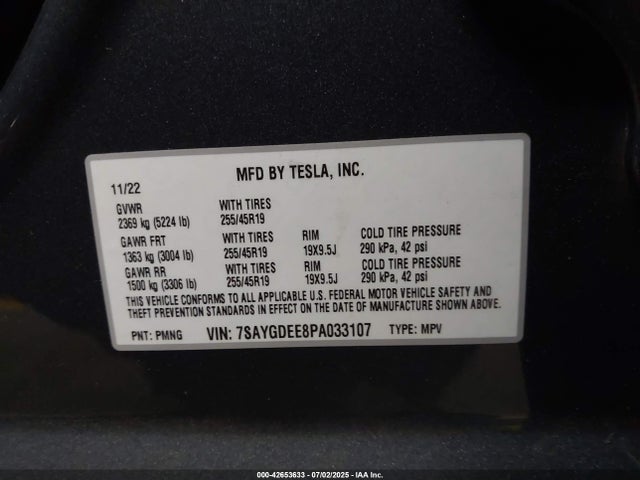 2023 TESLA MODEL Y 7SAYGDEE8PA033107 Photo 8