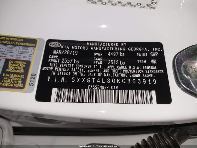 5XXGT4L30KG363919 KIA gdi