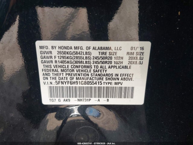 5FNYF6H91GB055415 Honda j35y6