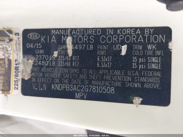 KNDPB3AC2G7810508 KIA dohc gdi theta ii