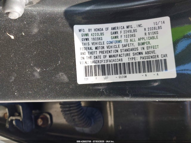 Honda k24w1 2015 1HGCR2F33FA040349 Image 9