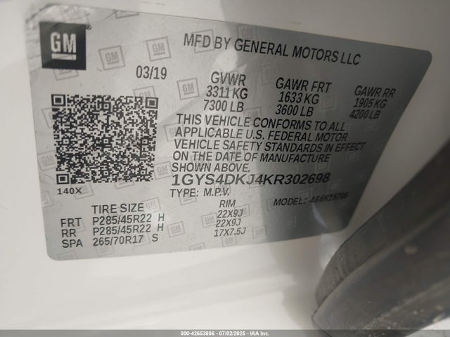 1GYS4DKJ4KR302698 Cadillac l86 -sidi: spark ignition direct injection, vvt: variable valve timing, afm, e85 max, alum