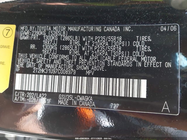 Aukcja sprzedaży 2007 Lexus Rx 350, vin: 2T2HK31U97C008979, numer aukcji: 42653824