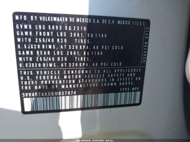 2022 VOLKSWAGEN TIGUAN 3VV4B7AX5NM037874 Photo 8