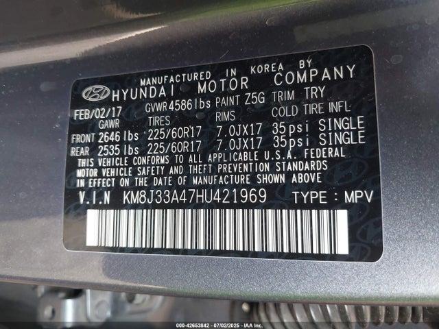 KM8J33A47HU421969 Hyundai gdi nu