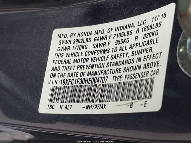 19XFC1F30HE004707 Honda l15b7