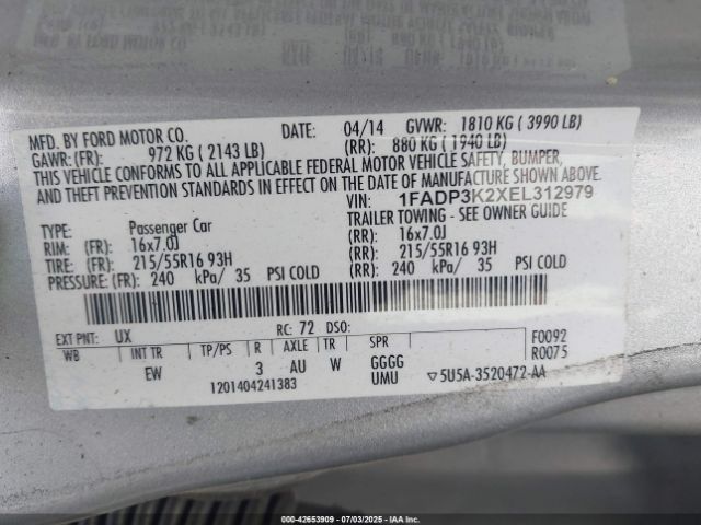 2014 FORD FOCUS 1FADP3K2XEL312979 Photo 8