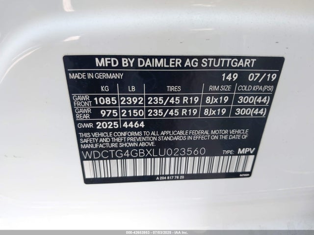 WDCTG4GBXLU023560 Mercedes-Benz 270