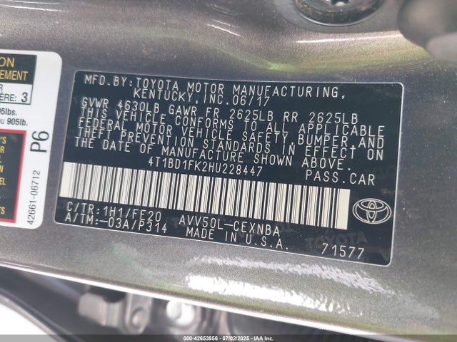 Toyota 2ar-fxe+2jm 2017 4T1BD1FK2HU228447 Image 9