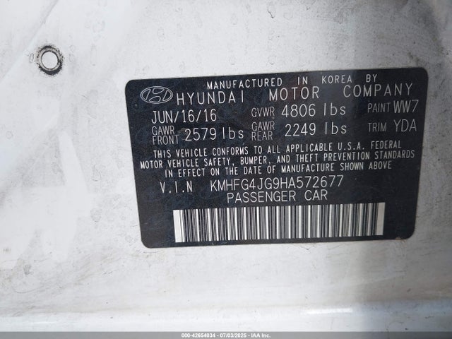 KMHFG4JG9HA572677 Hyundai 2017