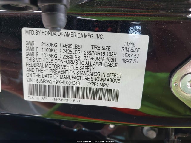 5J6RW2H9XHL001343 Honda l15be