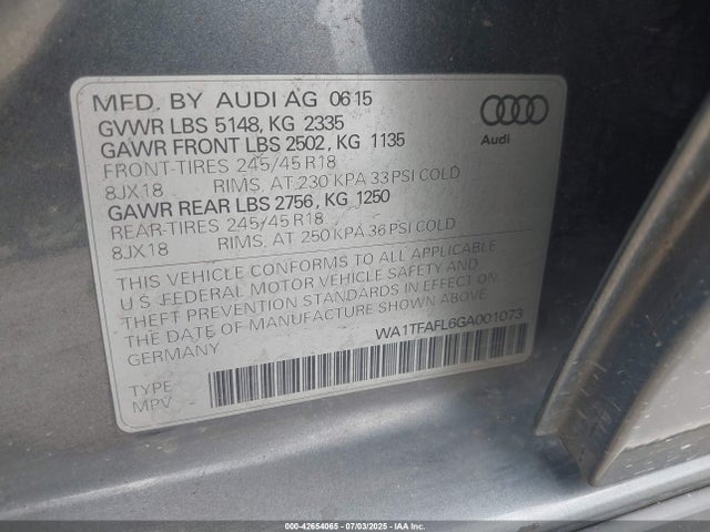 Audi 2.0t 2016 WA1TFAFL6GA001073 Image 9