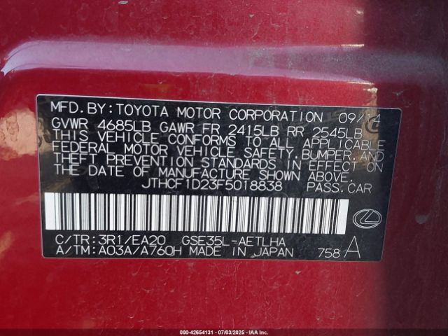 2015 LEXUS IS 250 JTHCF1D23F5018838 Photo 8