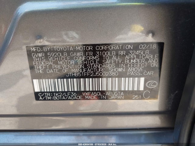 Продаж на аукціоні авто 2018 Lexus Ls 500 F Sport, vin: JTHB51FF2J5002380, номер лоту: 42654189
