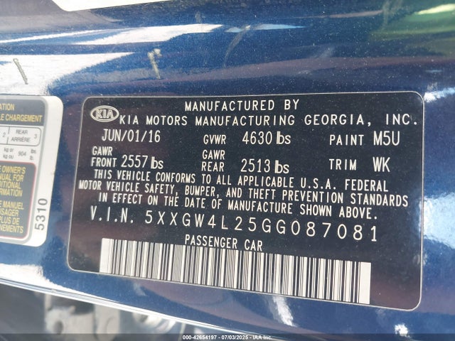5XXGW4L25GG087081 KIA t-gdi theta ii