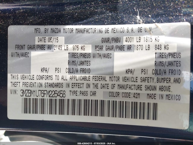 3MZBM1U76FM226458 Mazda pe