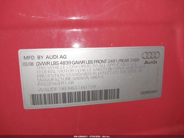 2008 AUDI A4 WAUDF78E98A160759 Photo 8