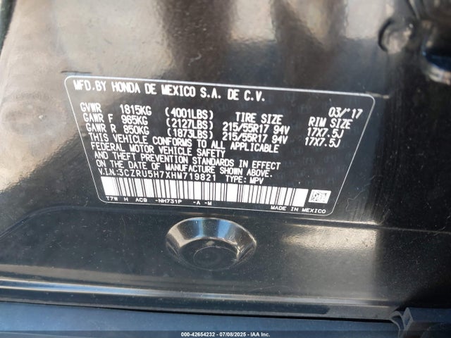 3CZRU5H7XHM719821 Honda r18z9