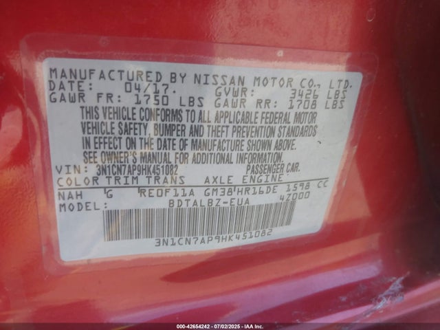3N1CN7AP9HK451082 Nissan 2017
