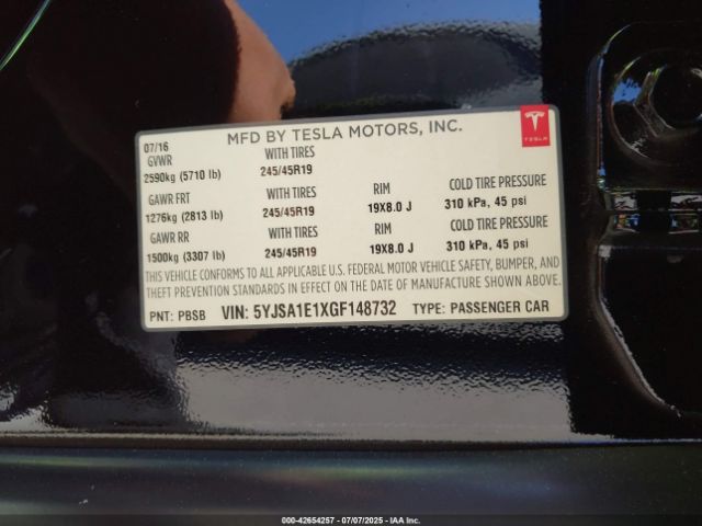 2016 TESLA MODEL S 5YJSA1E1XGF148732 Photo 8