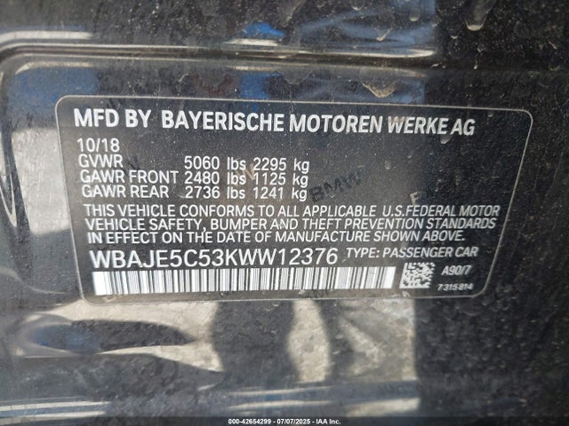 WBAJE5C53KWW12376 BMW 540I