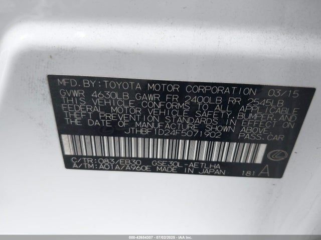 Lexus 4gr-fse 2015 JTHBF1D24F5071902 Image 9