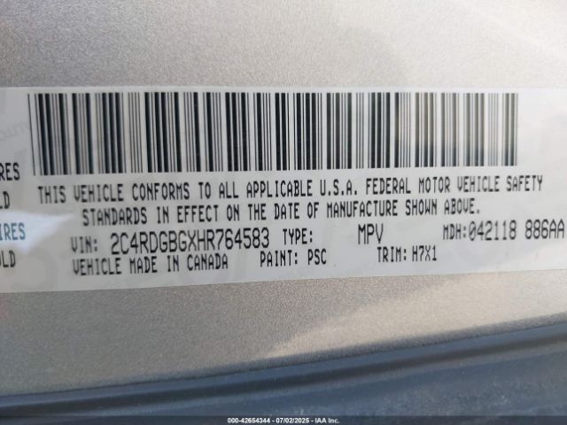 2017 DODGE GRAND CARAVAN 2C4RDGBGXHR764583 Photo 8