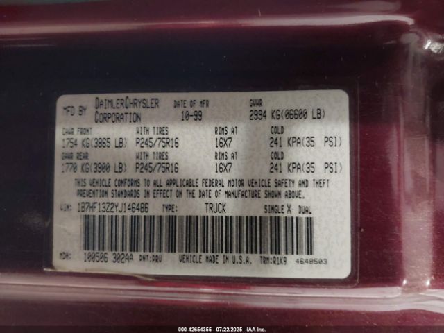2000 DODGE RAM 1500 1B7HF13Z2YJ146486 Photo 8