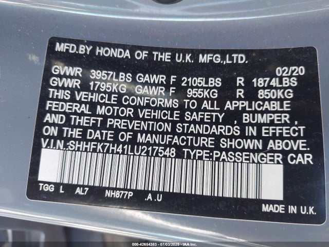 Honda l15ba 2020 SHHFK7H41LU217548 Image 9