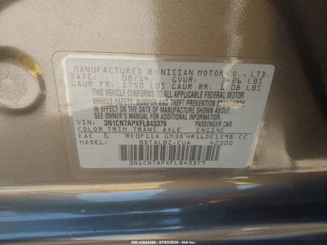 2015 NISSAN VERSA 3N1CN7APXFL843379 Photo 8