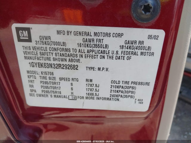 2002 CADILLAC ESCALADE 1GYEK63N32R292682 Photo 8