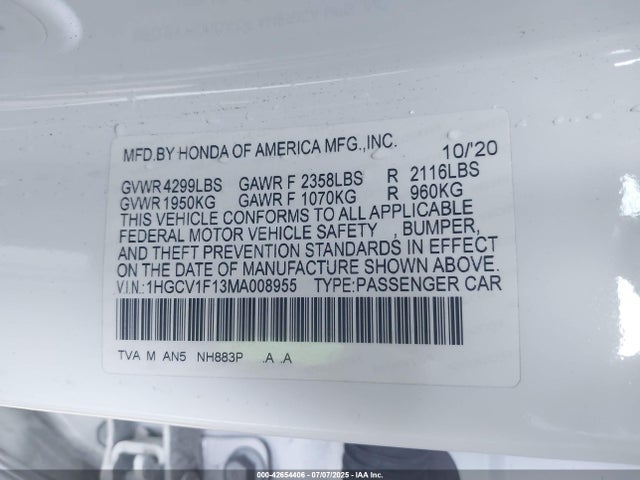 1HGCV1F13MA008955 Honda l15be