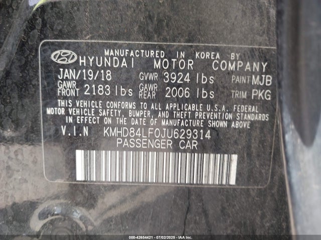 KMHD84LF0JU629314 Hyundai mpi nu