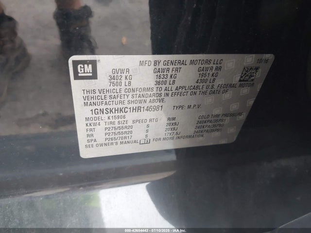1GNSKHKC1HR146981 Chevrolet l83 - sidi: spark ignited direct injection, vvt: variable valve timing, afm, e85 max, alum