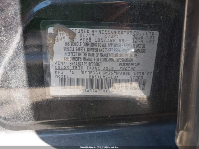 Nissan Sentra 2017 3N1AB7AP3HY350875 Image 9