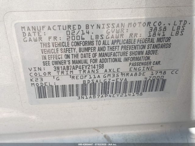 3N1AB7AP4EY214198 Nissan 2014
