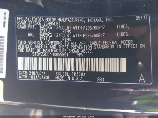 2017 TOYOTA SIENNA 5TDYZ3DC1HS855894 Photo 8