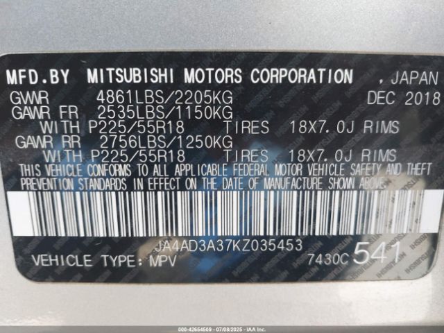 2019 MITSUBISHI OUTLANDER JA4AD3A37KZ035453 Photo 8