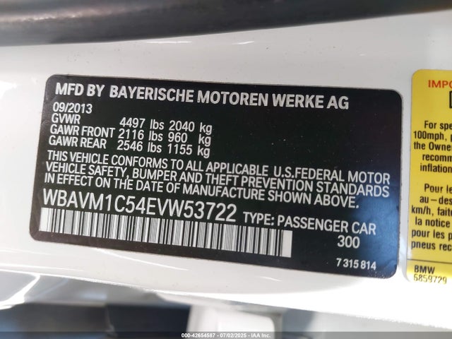 WBAVM1C54EVW53722 BMW 2014