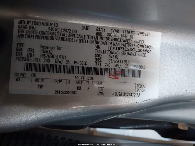 Ford Focus 2016 1FADP3E23GL306584 Image 9