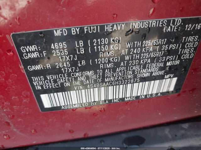 Subaru u5 2017 4S4BSAAC6H3322875 Image 9