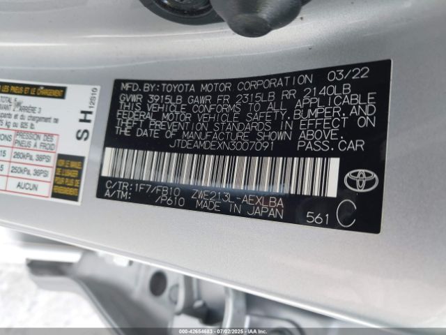 2022 TOYOTA COROLLA JTDEAMDEXN3007091 Photo 8