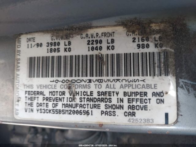1991 SAAB 9000 YS3CK55B5M2006961 Photo 8