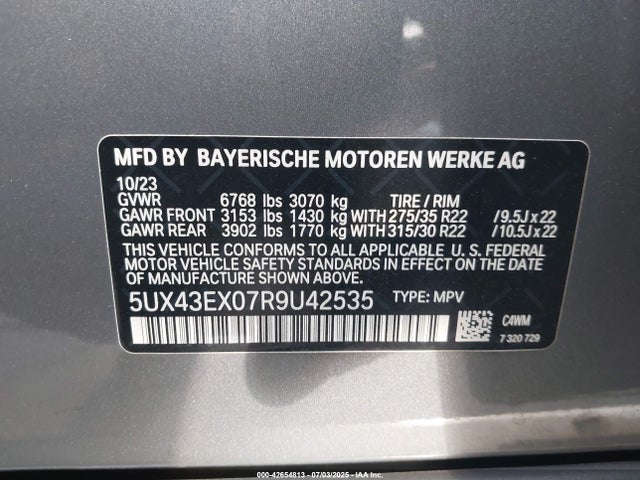 5UX43EX07R9U42535 BMW 2024