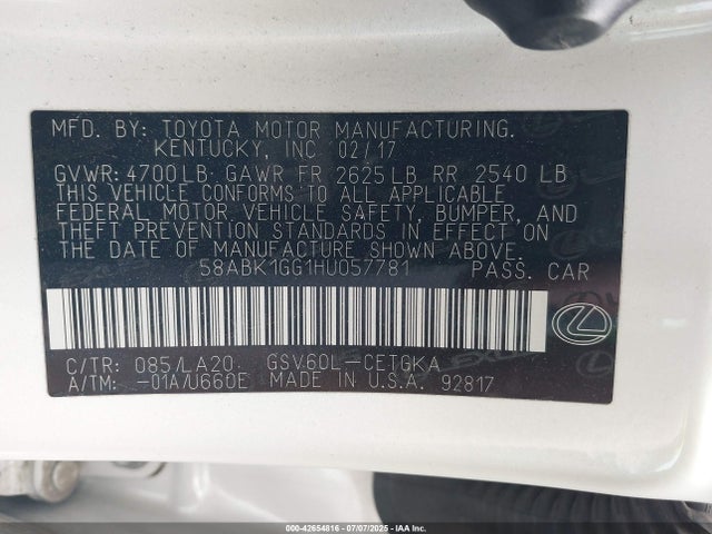 58ABK1GG1HU057781 Lexus 2gr-fe
