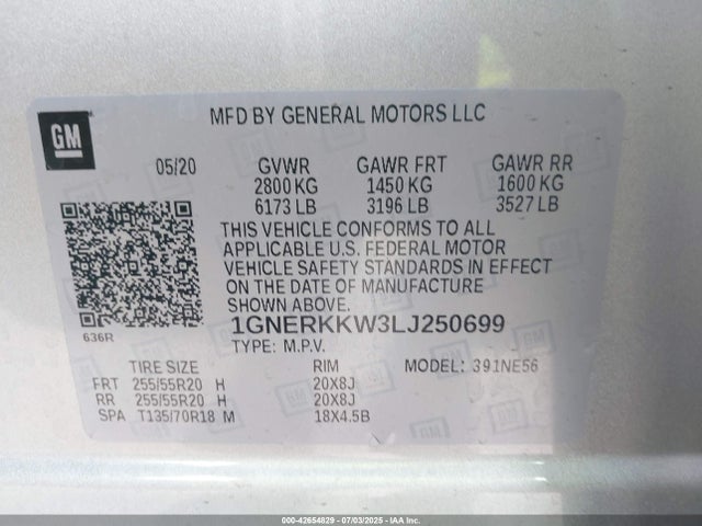 1GNERKKW3LJ250699 Chevrolet lfy - spark ignited direct injection, atss, gen 1