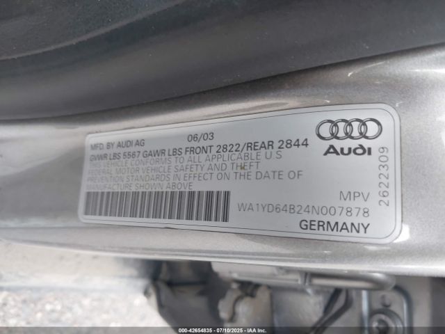 2004 AUDI ALLROAD WA1YD64B24N007878 Photo 8